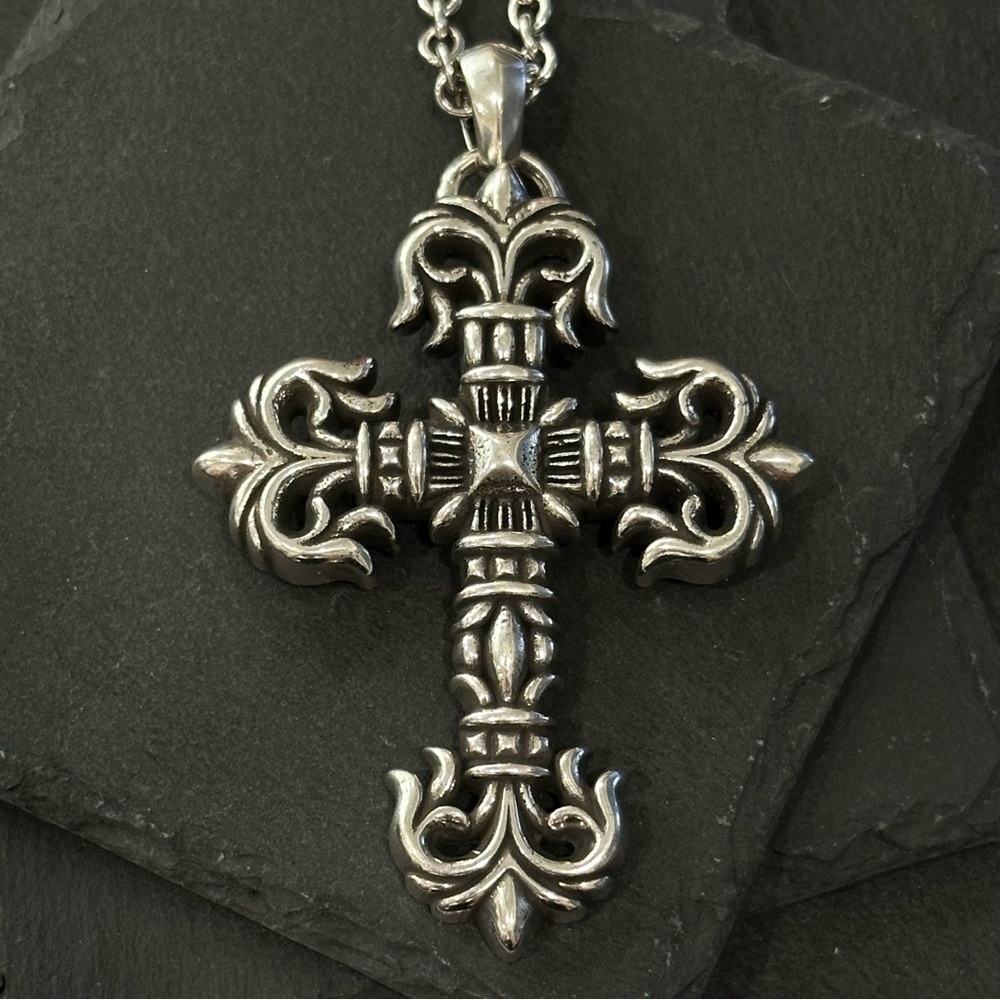 Chrome Hearts Large Filigree Cross Pendant & 24.5 Inch NE Chain